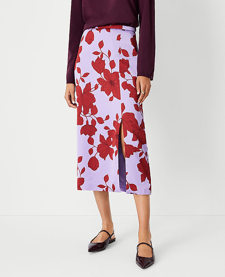 Petite Floral Slit Column Slip Skirt