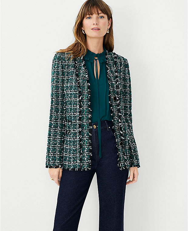 Shimmer Tweed V-Neck Cardigan Jacket