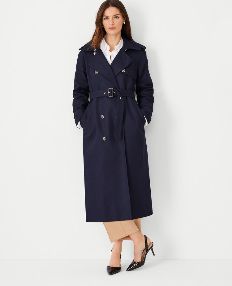 Ann Taylor Long Twill Raglan Trench Coat In Night Sky | ModeSens