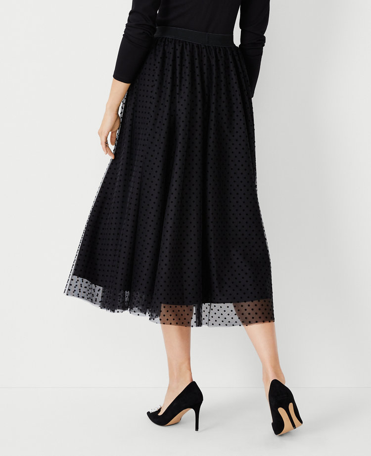 Flocked Dot Tulle Midi Skirt