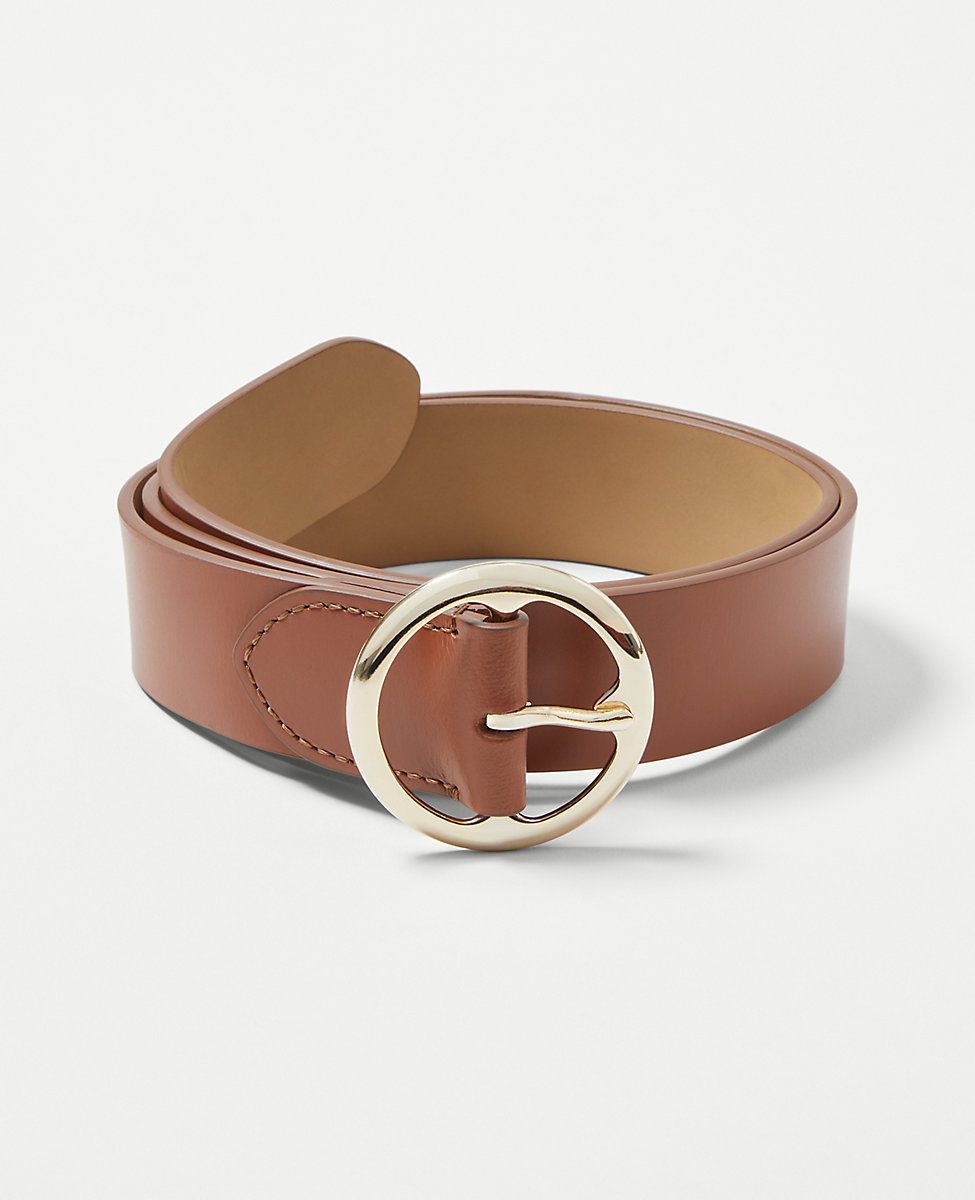 Circle Buckle Wide Leather Belt