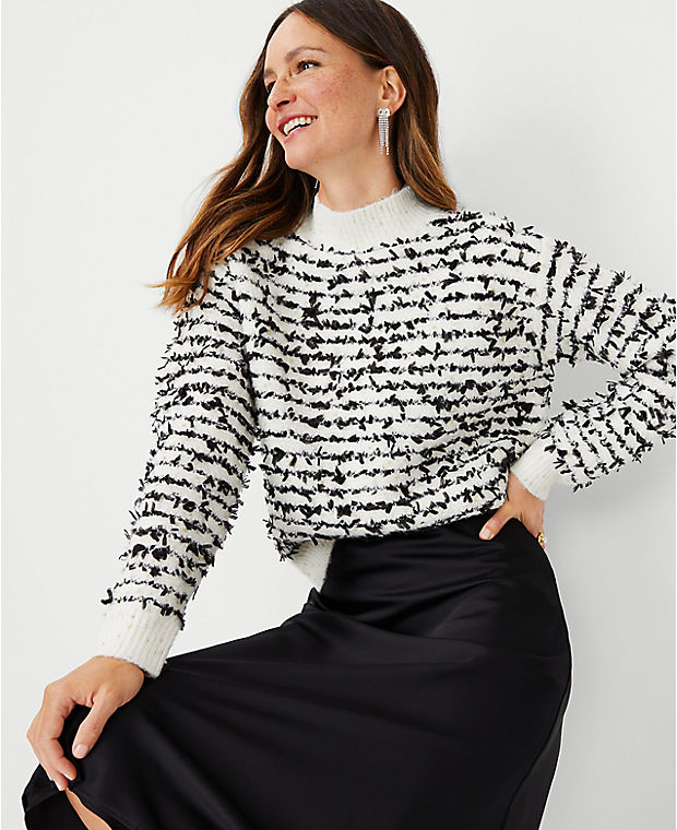 Texture Shimmer Stitch Mock Neck Sweater