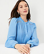Lace Pintucked Ruffle Neck Shirt carousel Product Image 3
