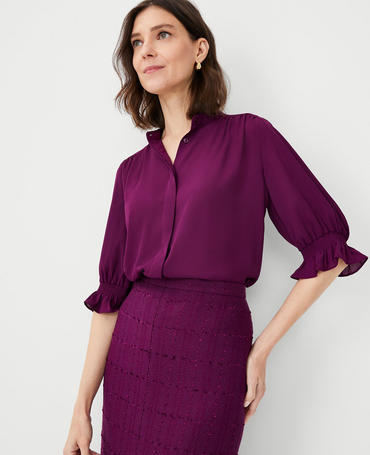 Smocked Band Top With Shirring Puff Sleeve main image 1