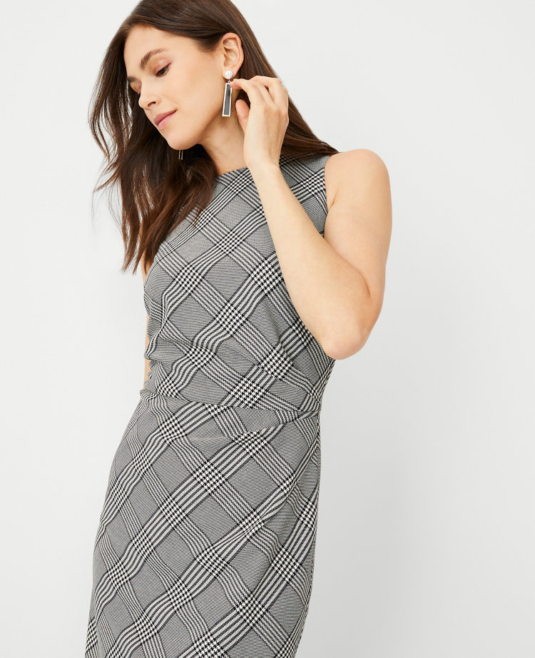 Tall Plaid Tucked Wrap Sheath Dress