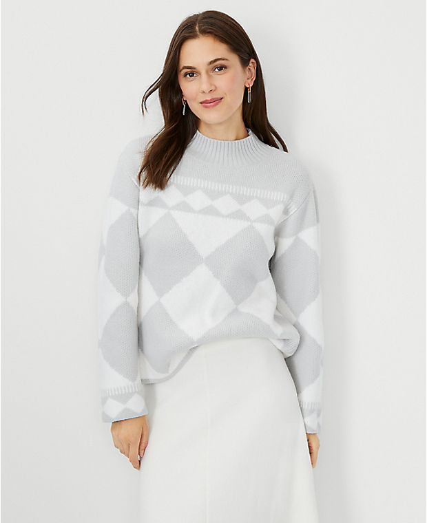 Geo Jacquard Mock Neck Sweater