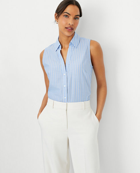 Ann Taylor Petite Striped Sleeveless Essential Shirt
