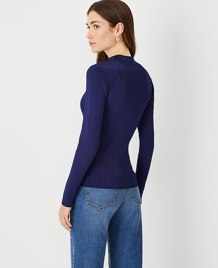 Silky Ribbed Mock Neck Sweater