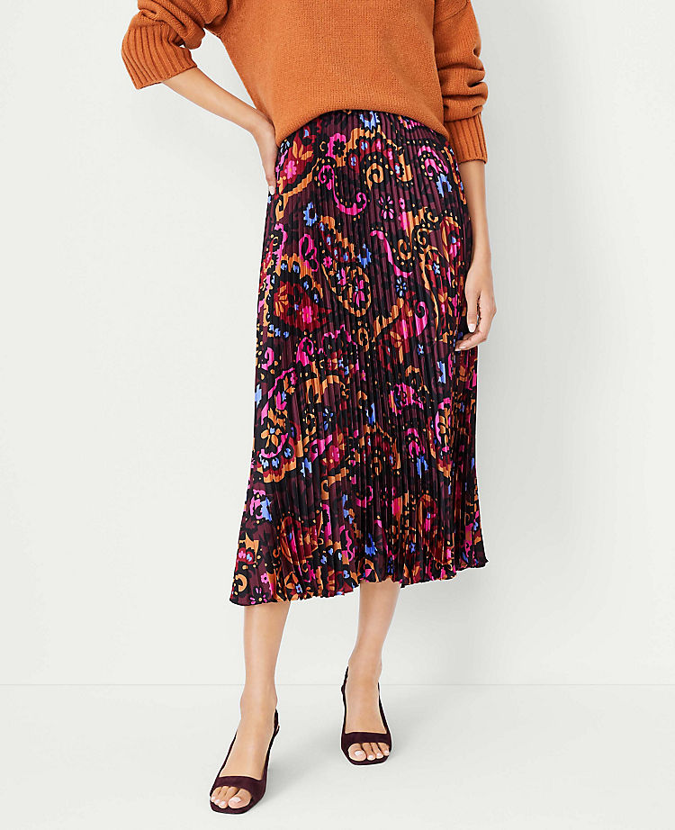 Paisley Pleated Midi Skirt
