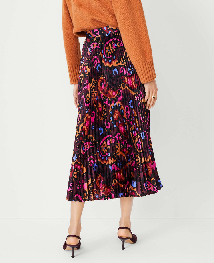 Paisley Pleated Midi Skirt