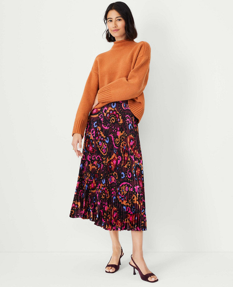 Paisley Pleated Midi Skirt