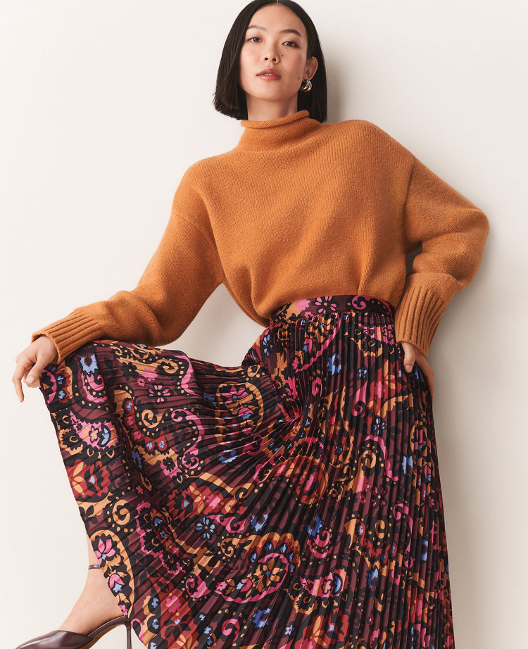 Paisley Pleated Midi Skirt