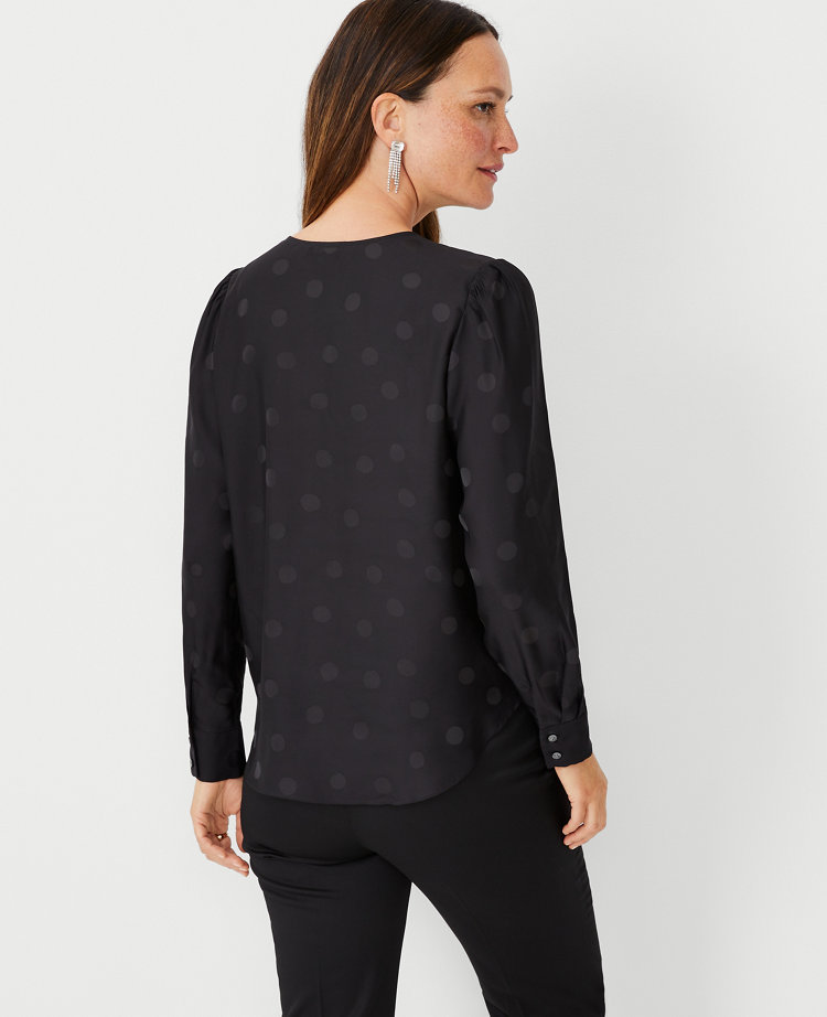 Dotted Wrap Popover Blouse
