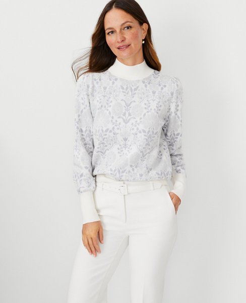 Floral Jacquard Puff Sleeve Sweater