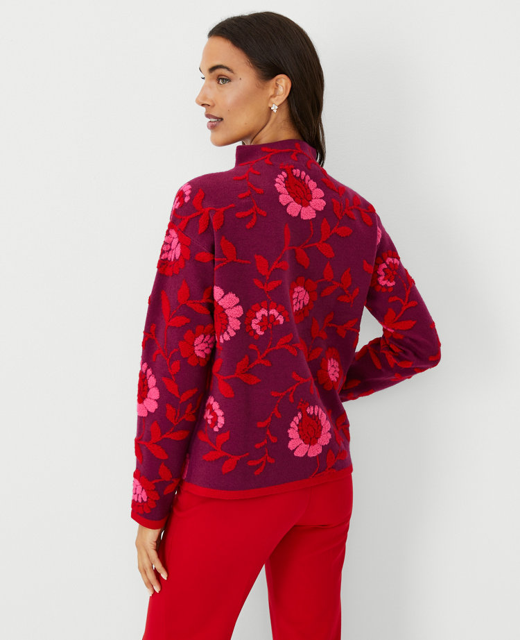 Petite Floral Jacquard Mock Neck Sweater