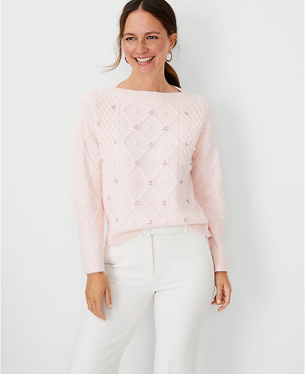Petite Embellished Relaxed Cable Sweater