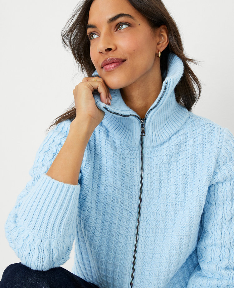 Ann Taylor Geo Stitch Zip Sweater Jacket