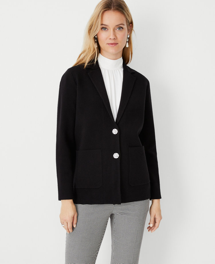 Ann Taylor Jeweled Button Sweater Blazer Black Women's