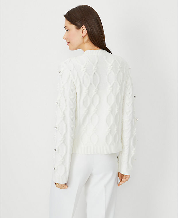 Petite Embellished Relaxed Cable Sweater Jacket