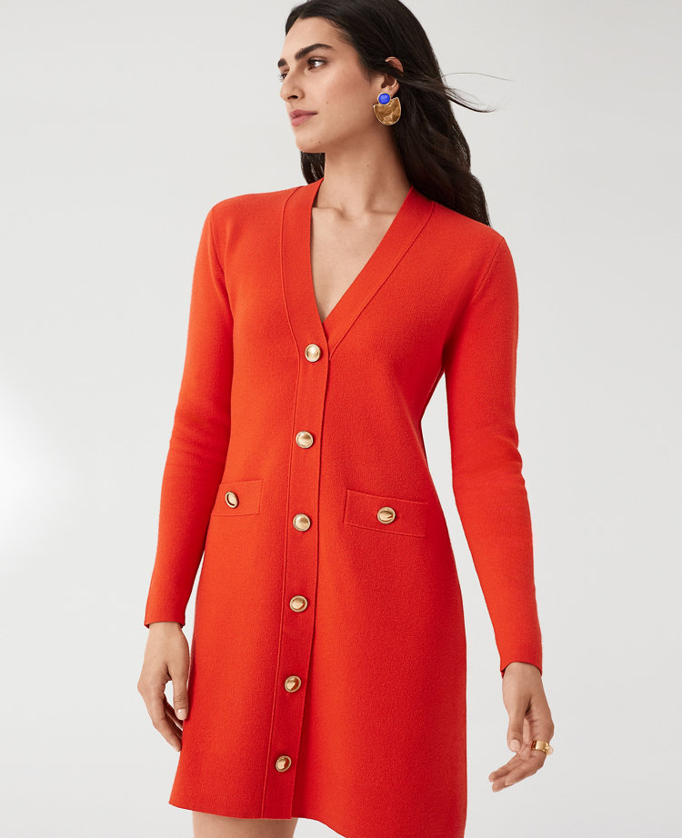 Button VNeck Sweater Dress