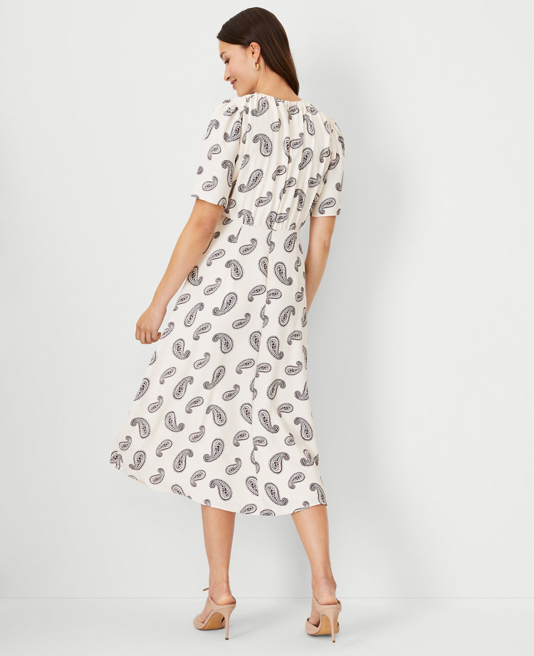 Petite Paisley Gathered Flare Dress