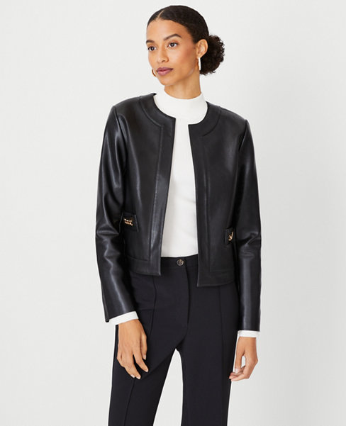 Chain Pebbled Faux Leather Cropped Jacket