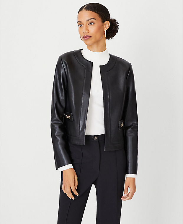 Chain Pebbled Faux Leather Cropped Jacket