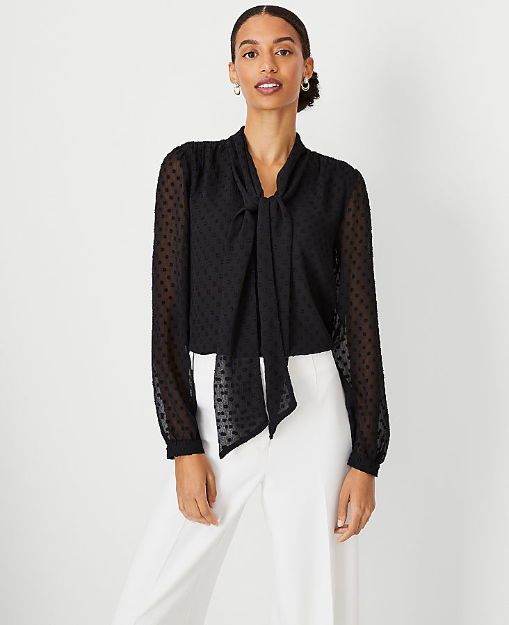 Petite Dotted Tie Neck Top