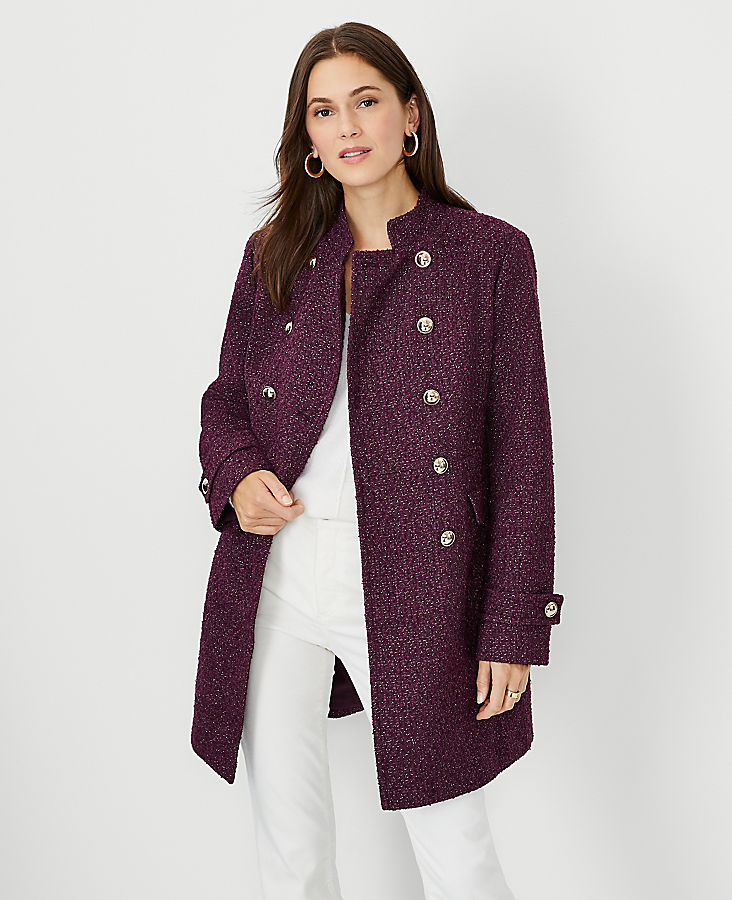 Petite Shimmer Tweed Fitted Double Breasted Coat
