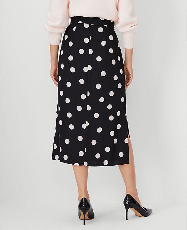 Dotted Tie Waist Side Slit Midi Skirt