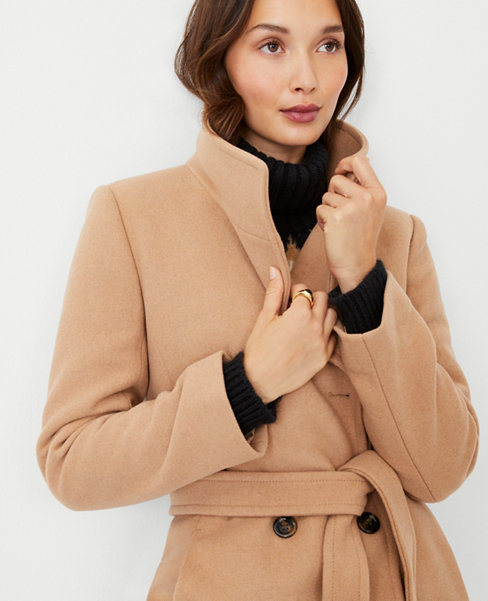 Petite Wool Blend Belted Double Breasted Coat
