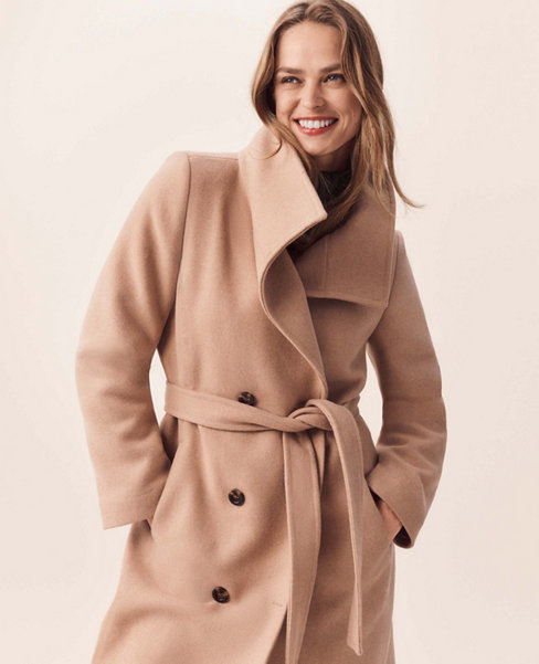 Petite Wool Blend Belted Double Breasted Coat
