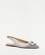 Pearlized Buckle Pointy Toe Satin Slingback Flats carousel Product Image 1