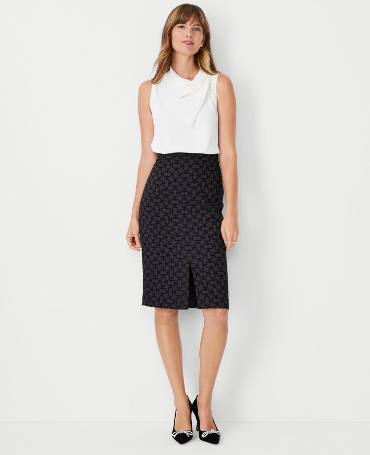 Petite Link Jacquard Slit Front Pencil Skirt