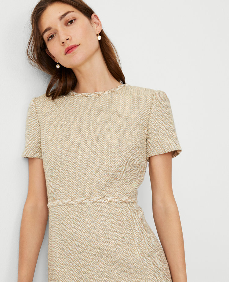 Tweed Dress with Metallic Trim –