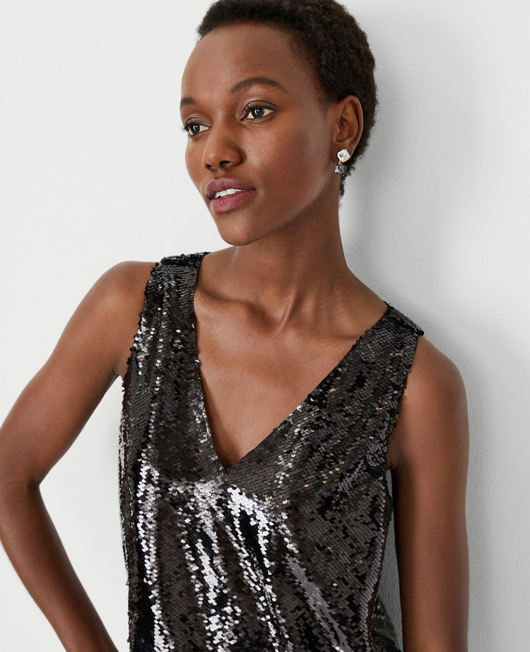 Petite Sequin Sleeveless V-Neck Top