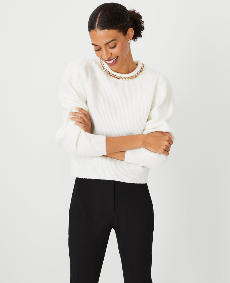 Petite Chain Puff Sleeve Sweater