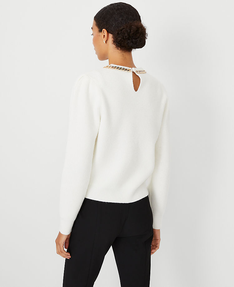 Petite Chain Puff Sleeve Sweater