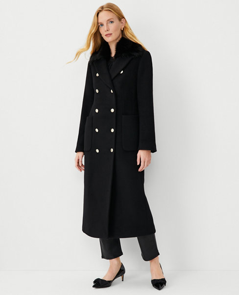 Studio Collection Faux Fur Collar Wool Blend Chesterfield Coat