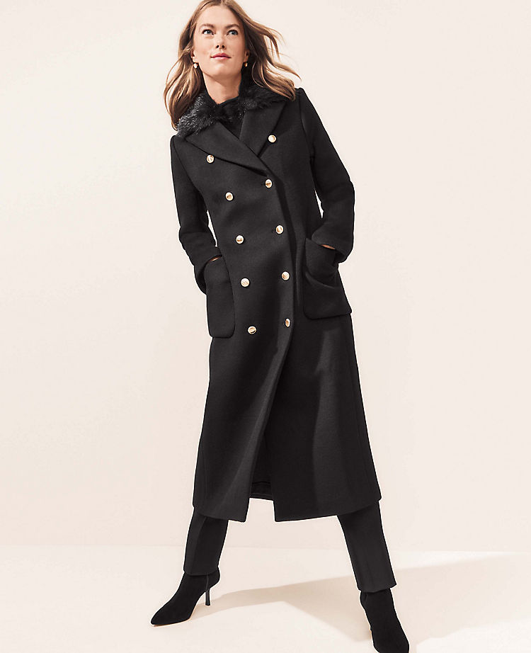 Studio Collection Faux Fur Collar Wool Blend Chesterfield Coat