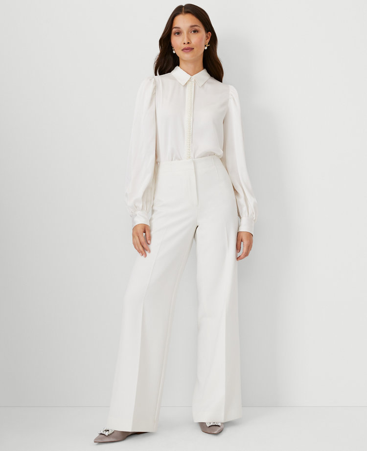 White wide leg outlet petite trousers