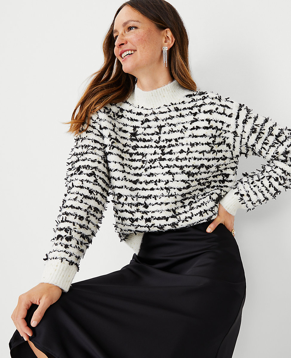 Petite Texture Shimmer Stitch Mock Neck Sweater