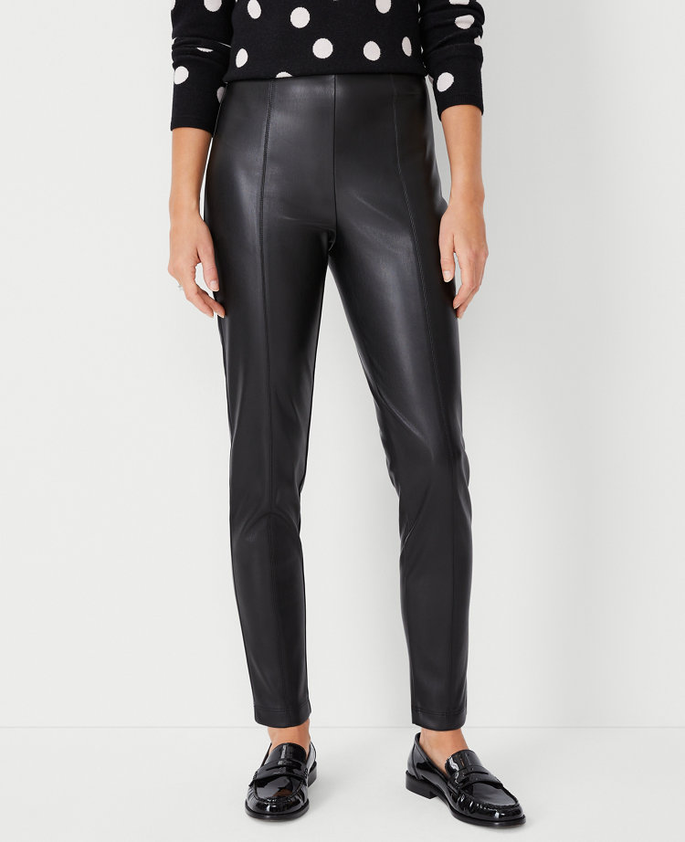 The Petite Seamed Side Zip Legging in Faux Leather