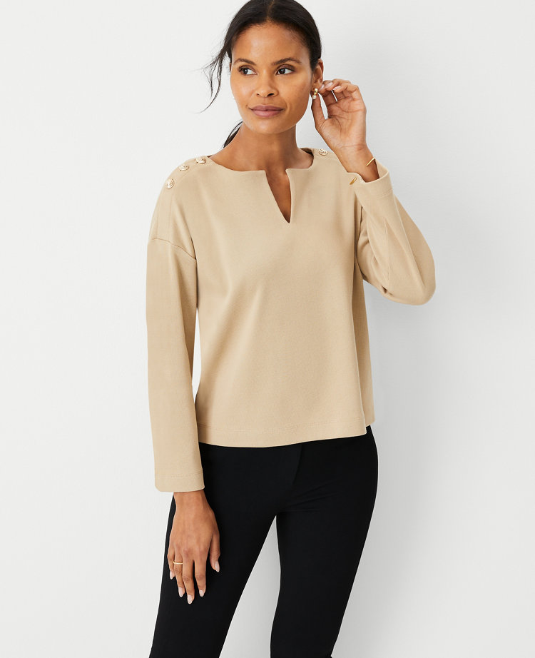 Ann Taylor Split Neck Shoulder Button Popover Top