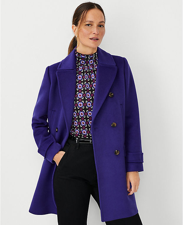 Petite Wool Blend Notched Collar Peacoat