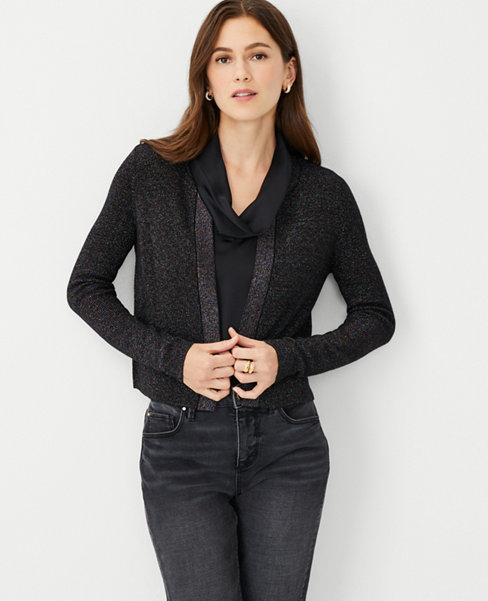 Shimmer Cropped Open Cardigan