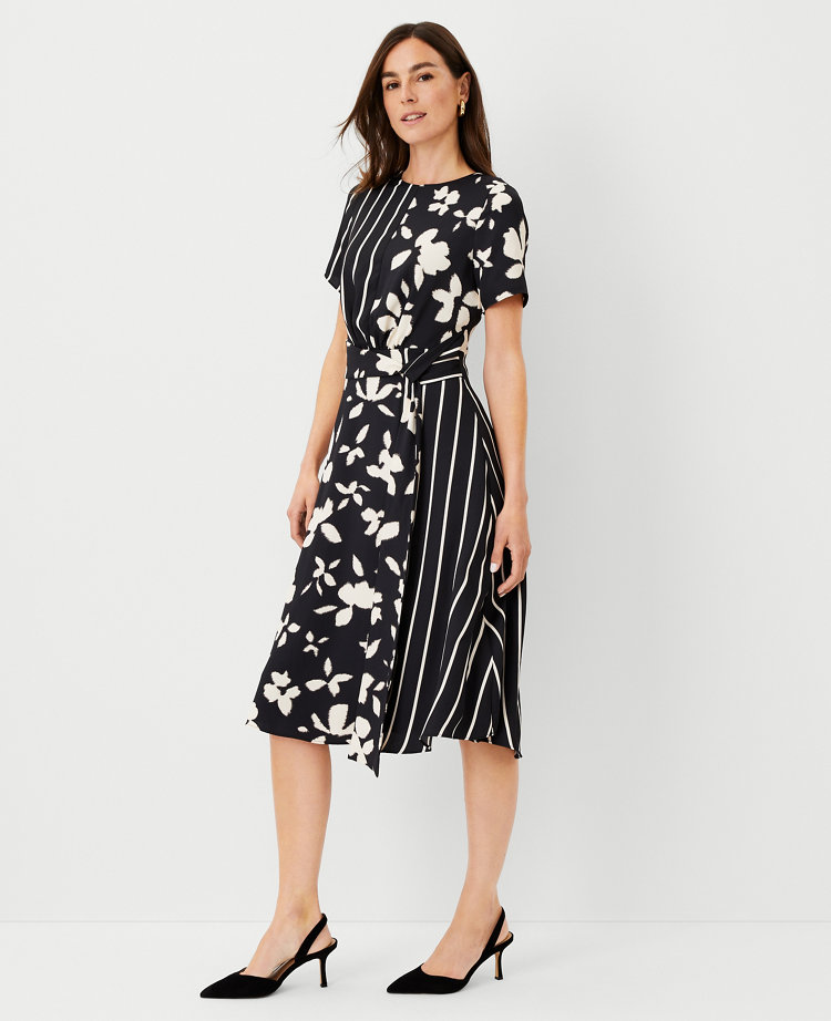 Floral Print Fit & Flare Dress with Tie-Up Waist