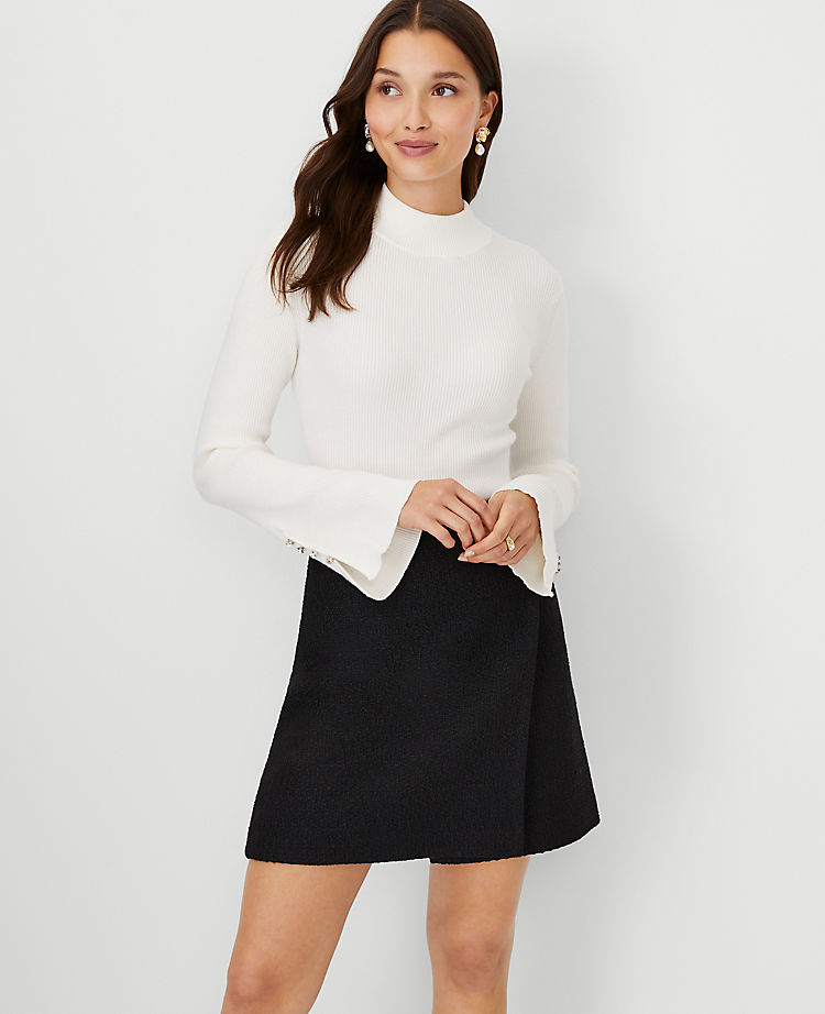 Petite Crystal Button Cuff Ribbed Sweater