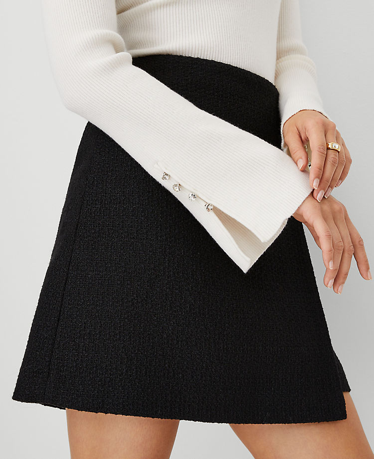 Petite Crystal Button Cuff Ribbed Sweater
