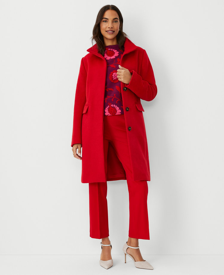 Petite Wool Blend Tailored Funnel Neck Coat